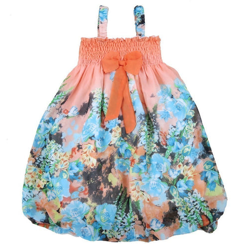 Little Girls Orange Blue Floral Chiffon Baby Doll Dress 24M-8 - SophiasStyle.com